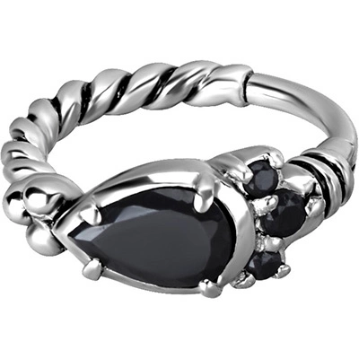 Ring clicker silver with black zircons - K-012