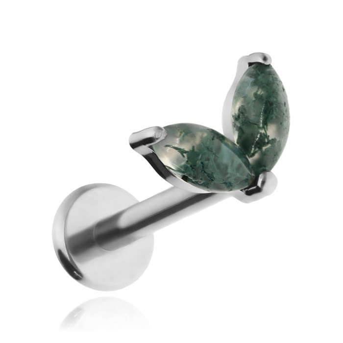 Titanium labret with mossy agate - silver