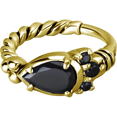  Ring clicker gold with black zircons - K-012