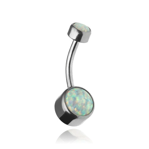 Belly button ring light blue opal - silver - KP-047