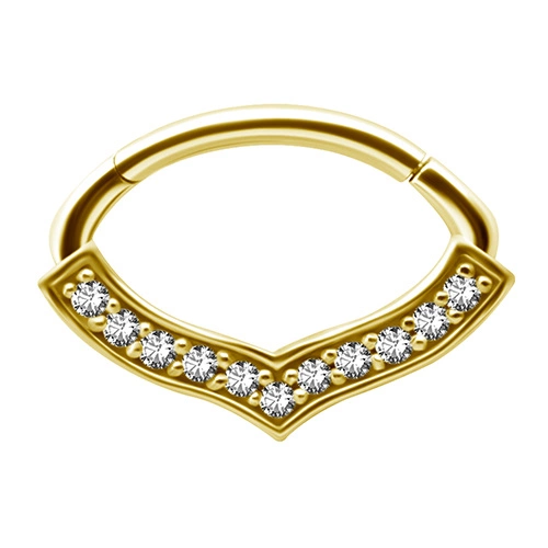 Gold clicker ring with white premium Zirconia - K-048