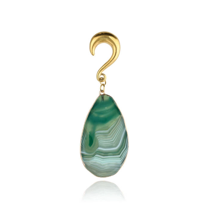 Ear weight with green agate - gold - PT-076