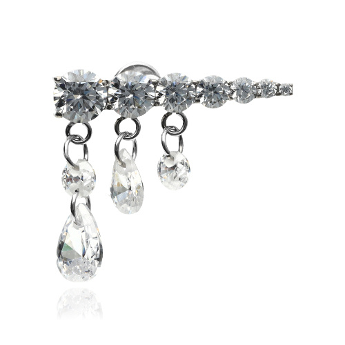 Titanium silver labret earring with white zircons - TGW-118