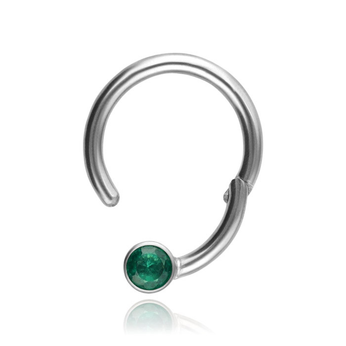 Titanium piercing ring BCR clicker with green zirconia - silver - TK-080