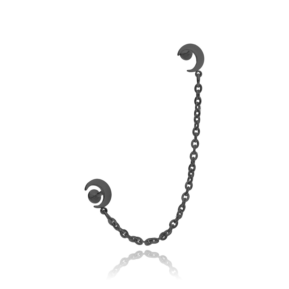 Earring labret moons with chain - black - LGW-044/3