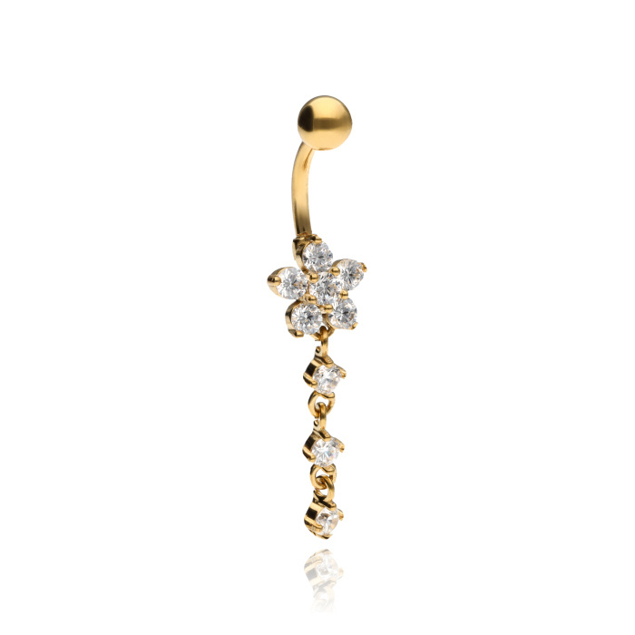 Belly button ring flower with zircons - gold - KP-037