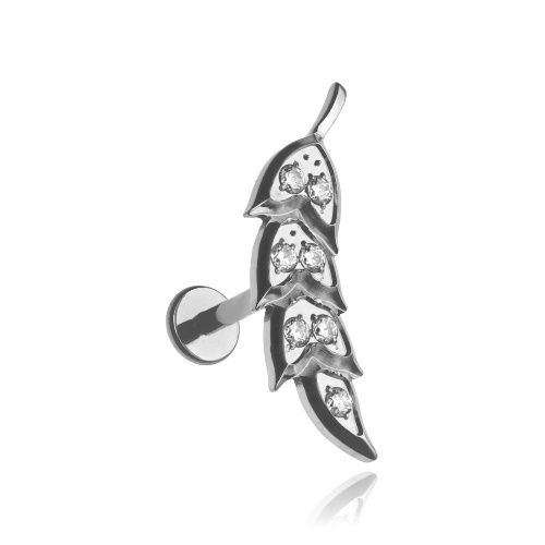 Titanium labret leaf earring with zircons - TGW-122