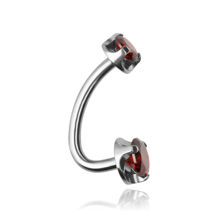 Titanium Belly button ring L-shape with red zirconias - TPP-043