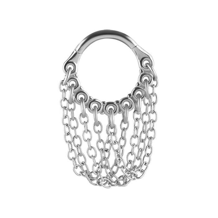 Piercing ring clicker with chains - silver - K-064