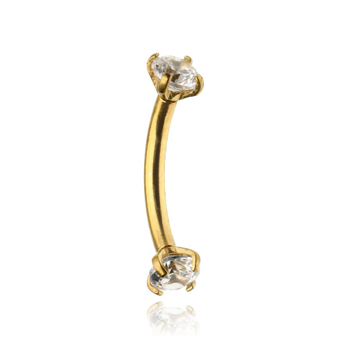 Earring curved barbell with white zircons - gold - B-003