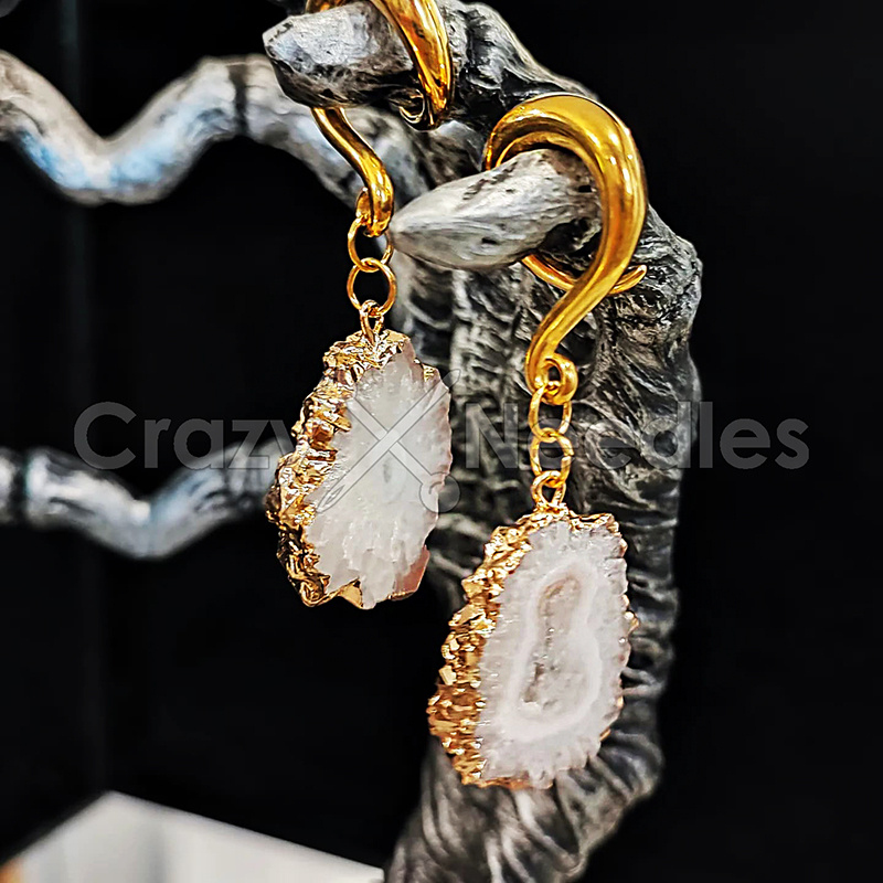 Ear hanger - gold - gray Agate - PT-159