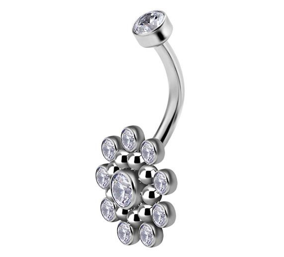 Titanium belly button ring with white zircons PREMIUM - TPP-007