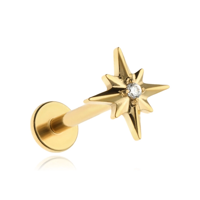 Titanium labret star with white zirconia - gold