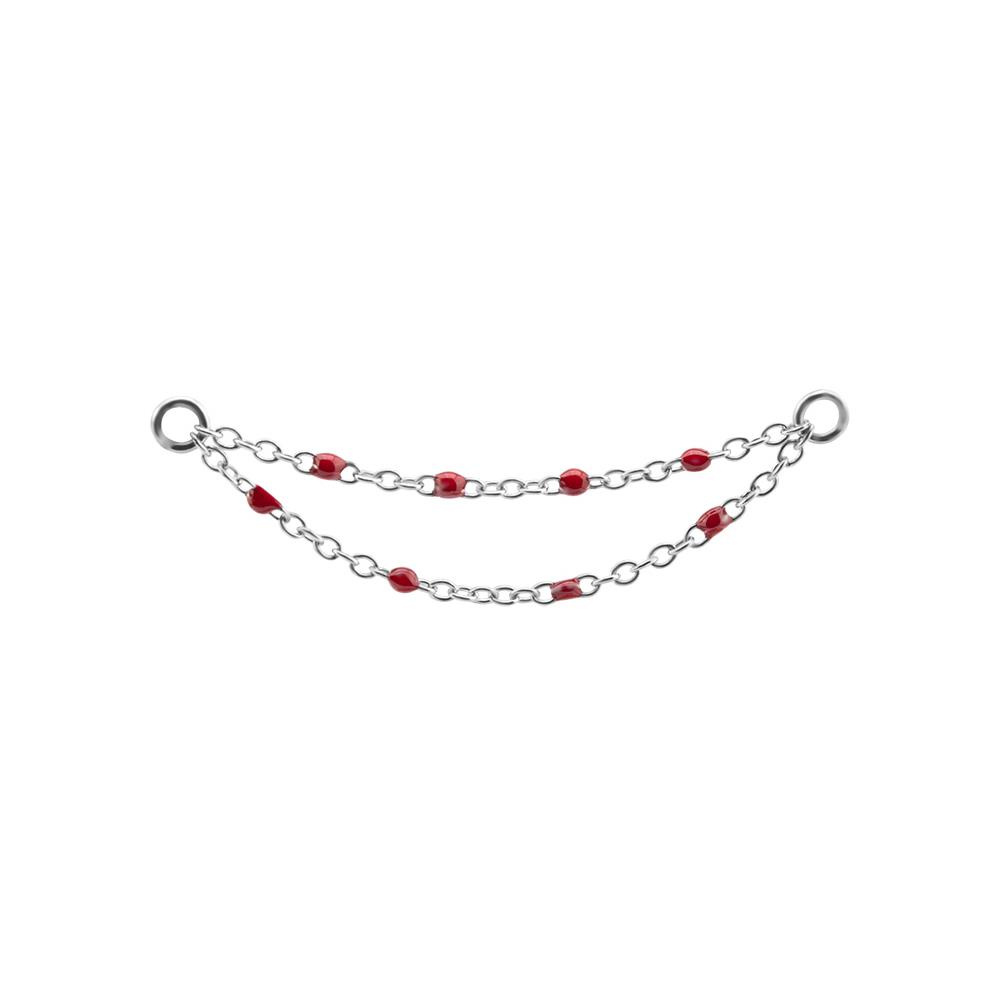 Chain - red beads - silver - D-022