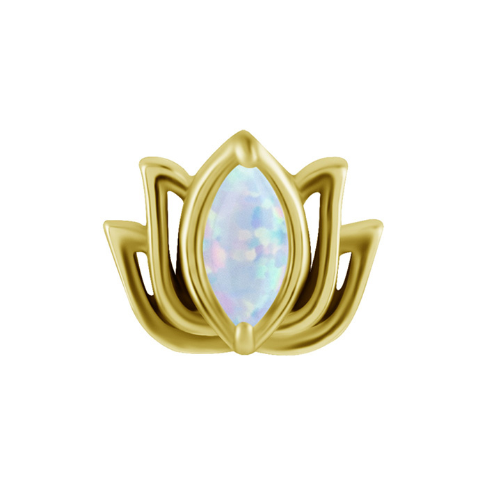 attachment push in - lotus flower with white opal - CoCr NF - silver - PI-003