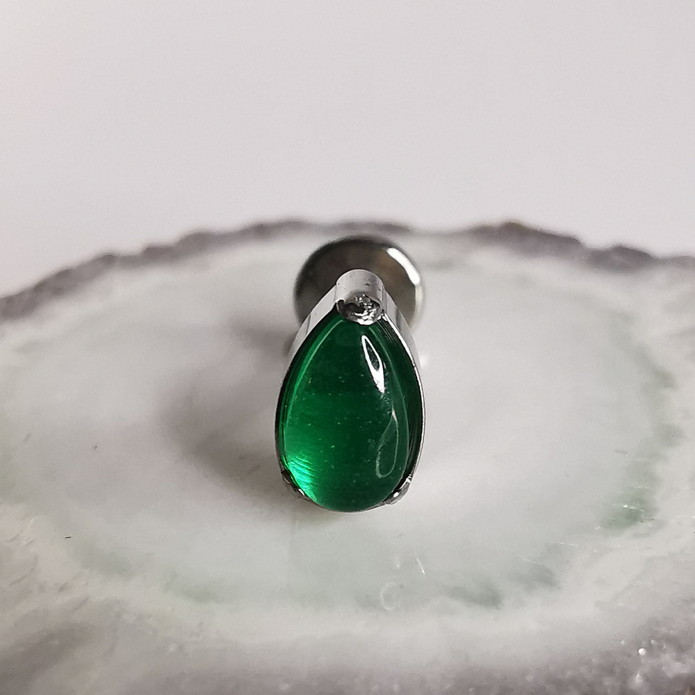 Titanium labret with green stone Jadeite - silver