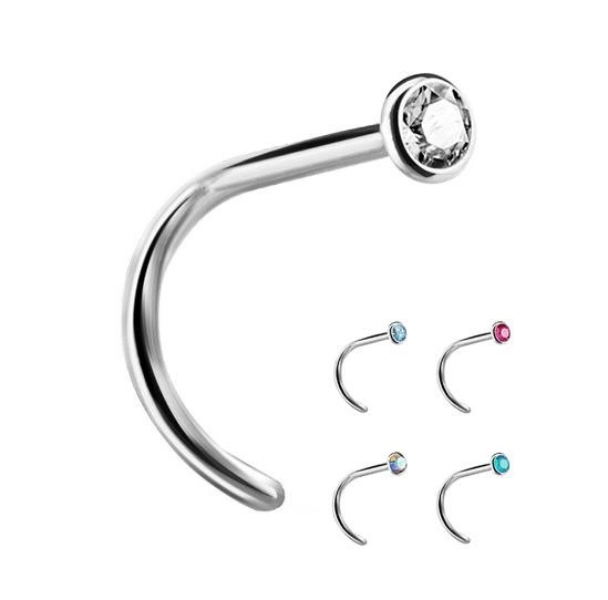 Titanium nose stud with colored zirconia - TN-011
