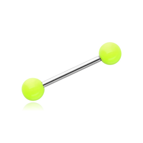 Tongue barbell - silver with green balls - KJ-011