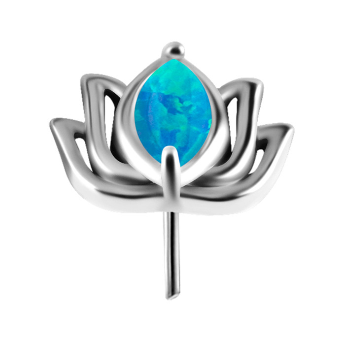 attachment push in - lotus flower with light blue opal - CoCr NF - silver - PI-003