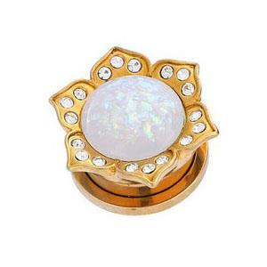 Plug - gold with iridescent flower and zirconia - PT-050