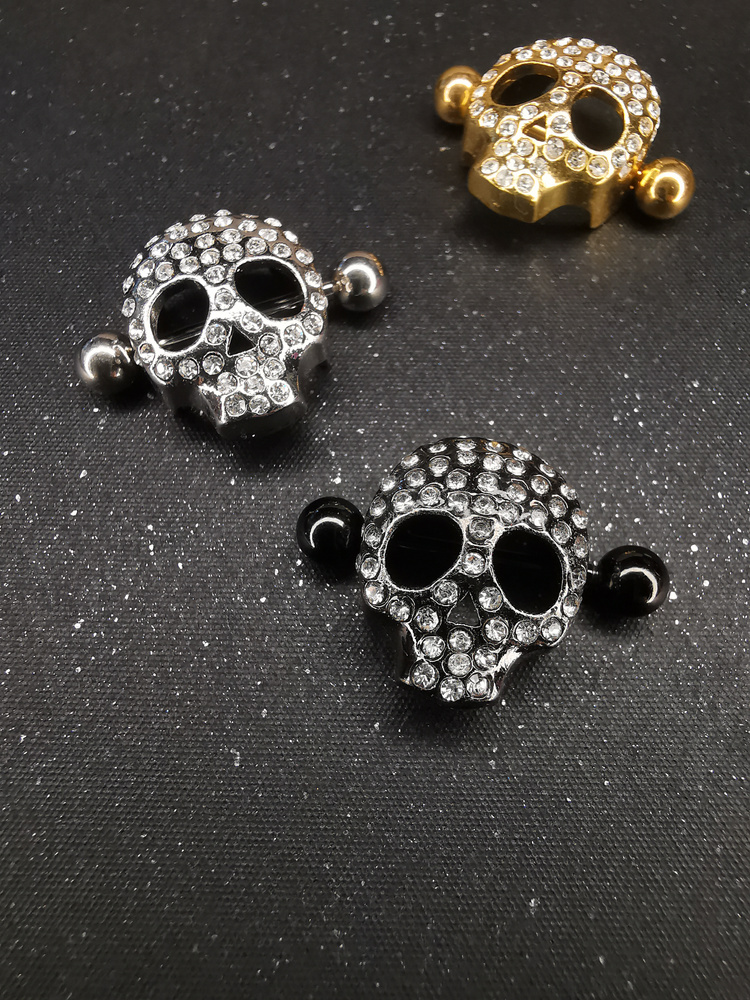 Nipple piercing - diamond skull - gold - S-029