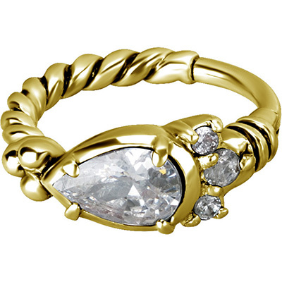 Ring clicker gold with white zircons - K-012