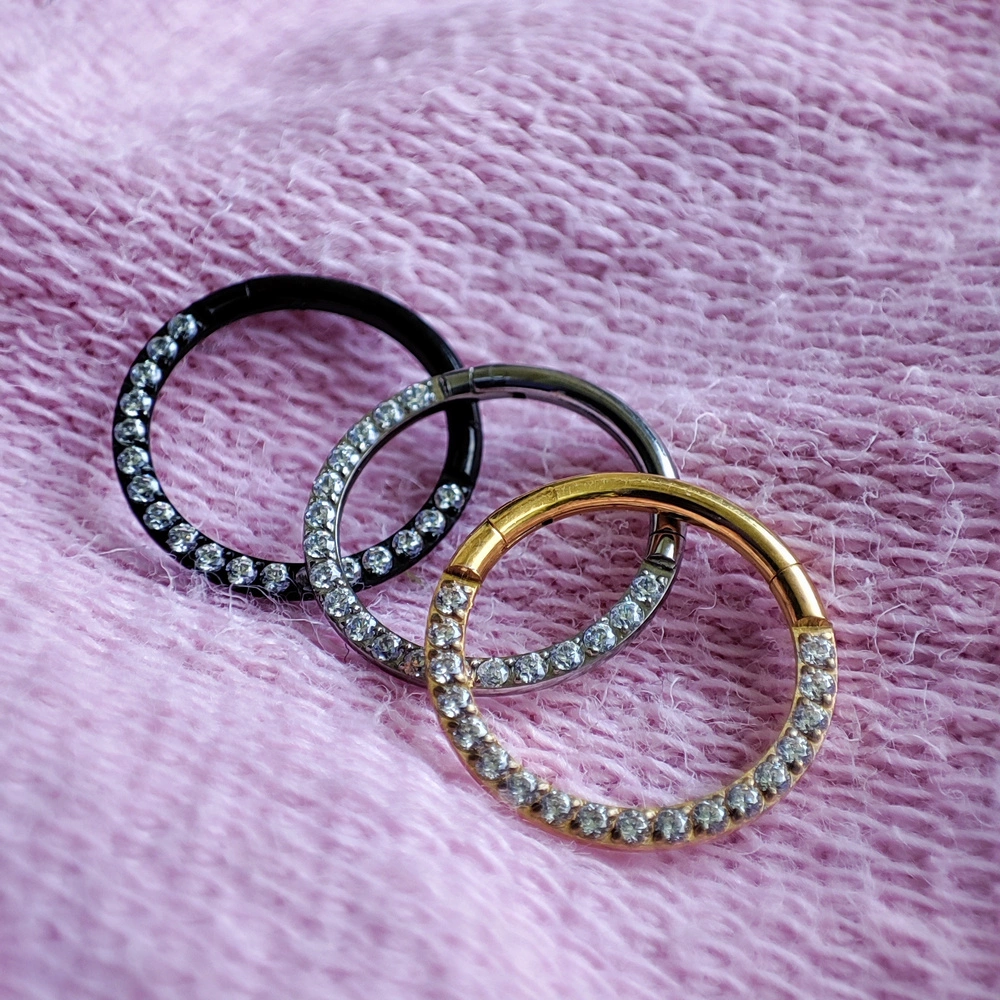 Titanium CLICKER ring with white zircons - TK-013