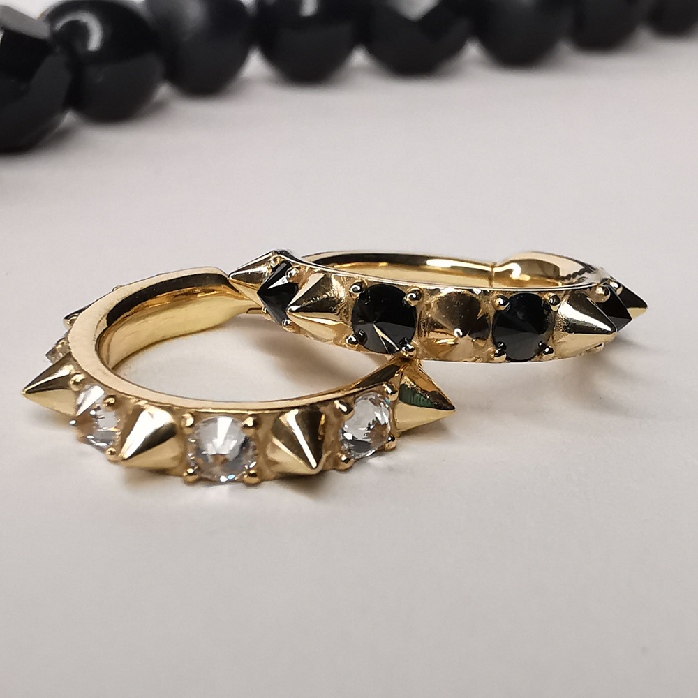 Piercing ring clicker studs and black zirconia - CoCr NF - gold - K-077