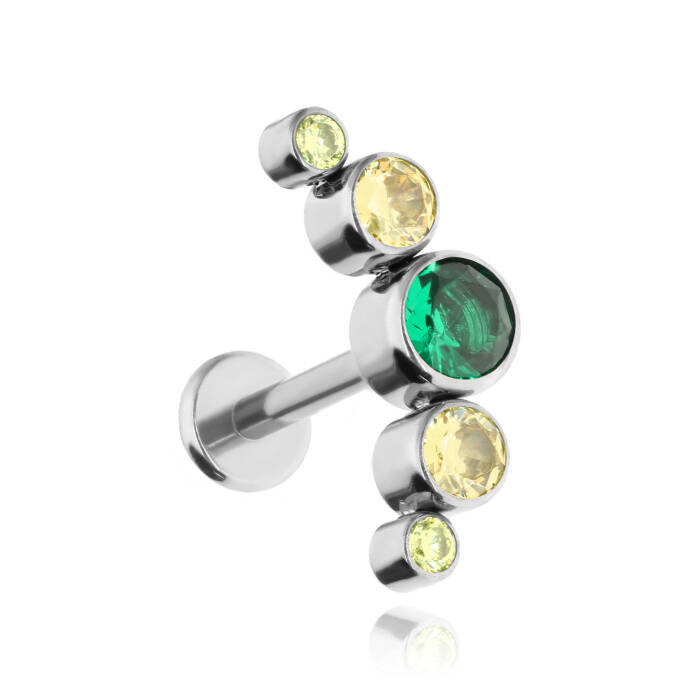 Titanium labret cluster with green zircons - sterling silver