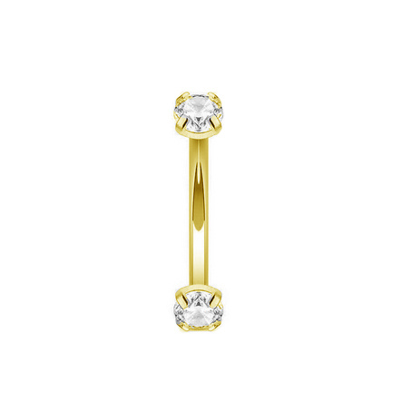 Titanium curved barbell with white zirconia gold - TB-012