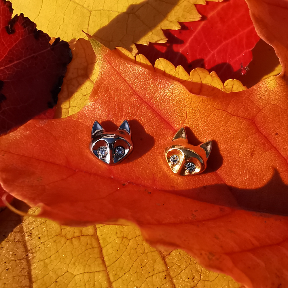 Titanium attachment fox with white cubic zirconias - silver - TNA-044