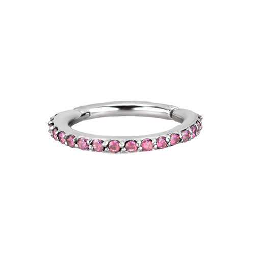 Silver clicker ring pink Premium Zirconia - K-013
