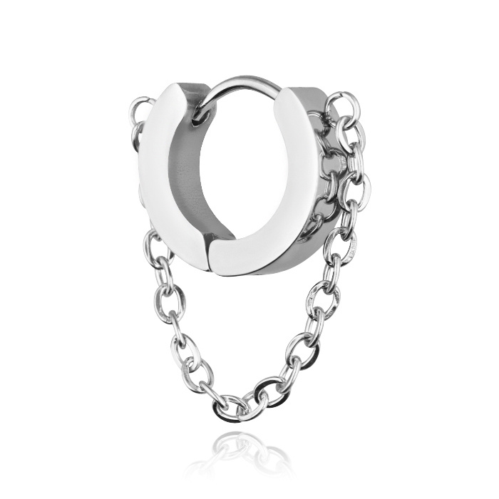 HUGGIE silver chain earring - KH-003