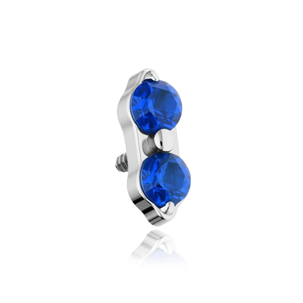 Titanium attachment with navy blue zircons - silver - TNA-206