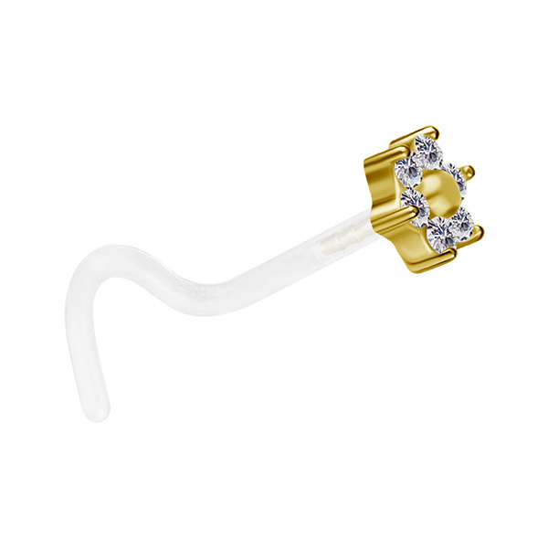 BioPlast 18K gold nasal earring - flower with white zircons - GD18K-024