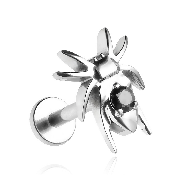 Titanium labret spider with black zirconia - silver - TGW-140