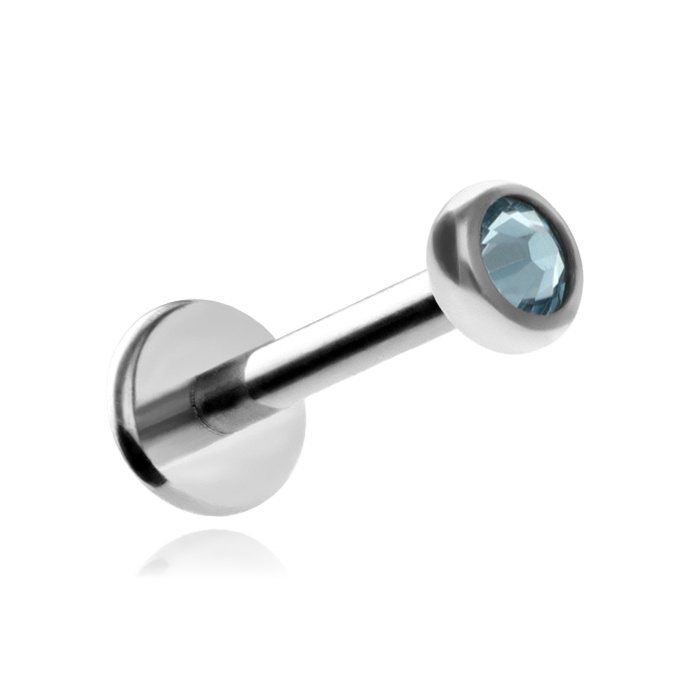 Titanium labret with blue premium crystal - silver 