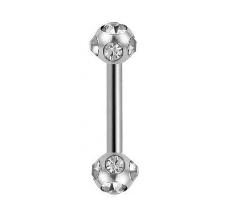 Tongue barbell silver - white crystals- KJ-002