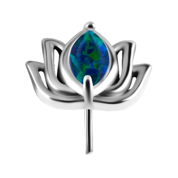 attachment push in - lotus flower with green opal - CoCr NF - silver - PI-003