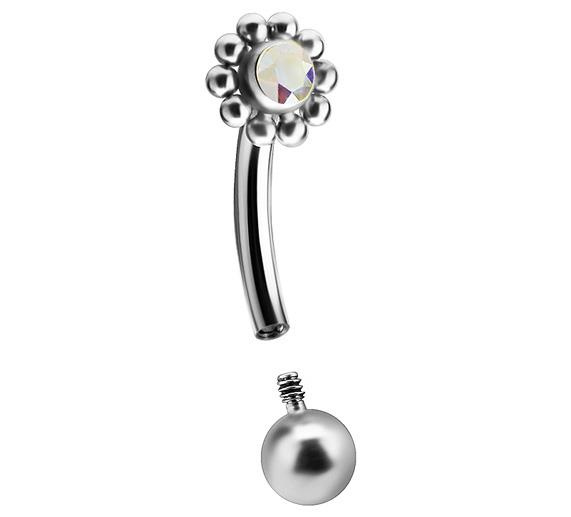 Titanium curved barbell - Premium Zirconia - silver and colored zirconia - TB-007