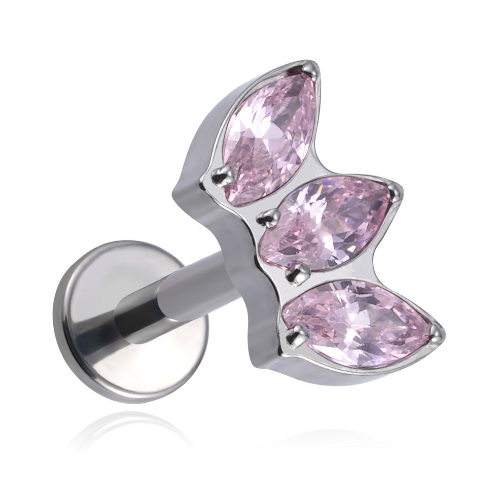Titanium labret with pink cubic zirconia - silver