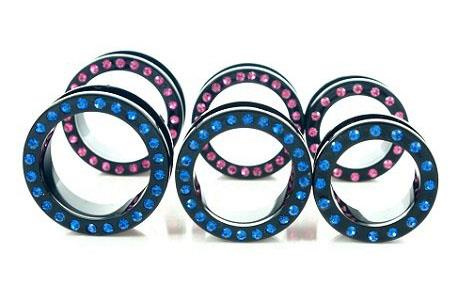 Black acrylic tunnel with blue zircons - PT-013