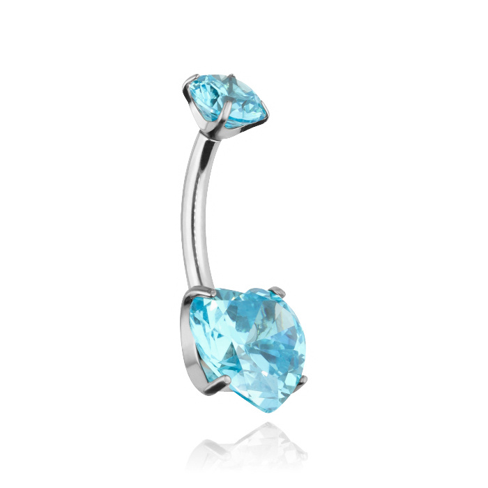 Titanium Belly button ring with blue heart - silver - TPP-004