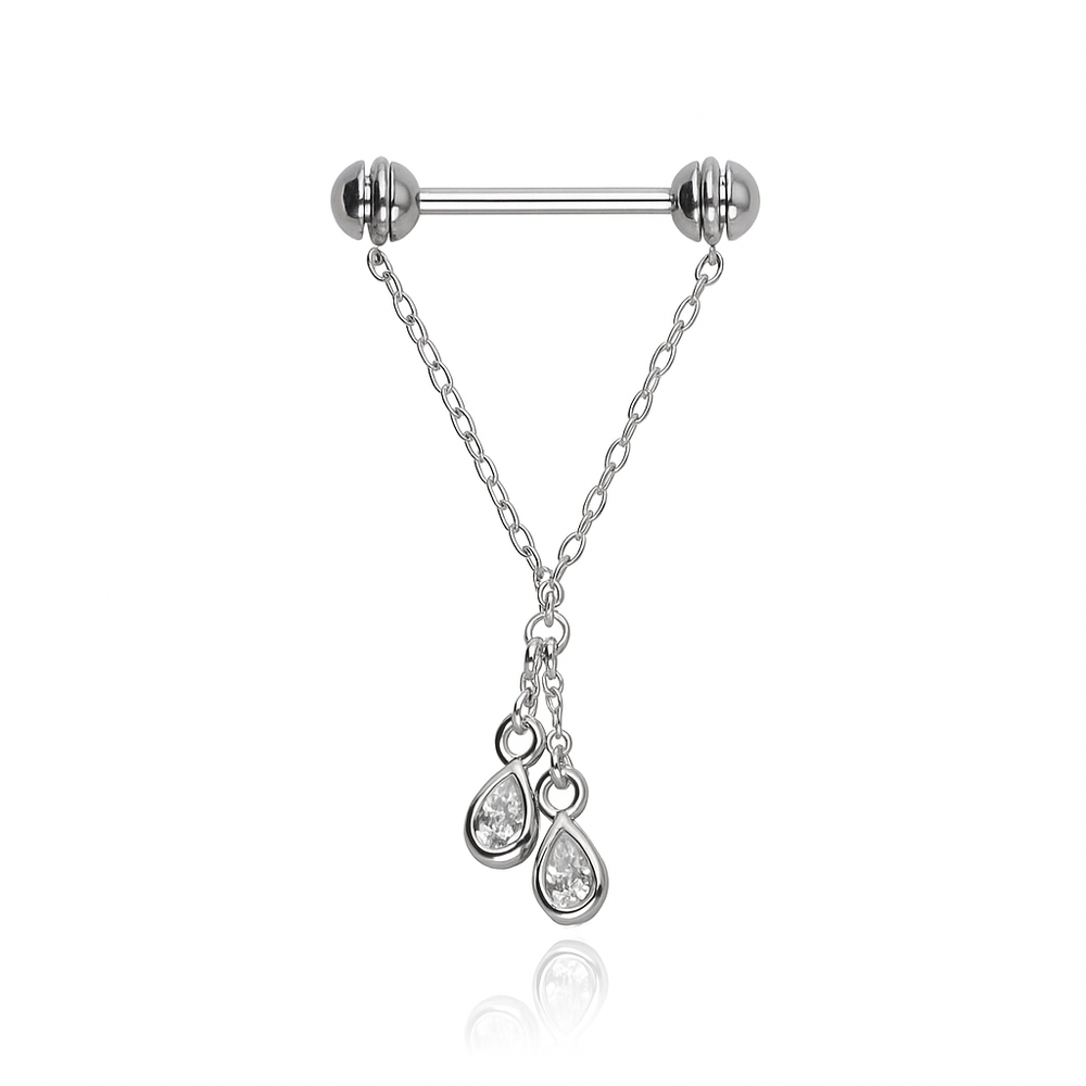 Silver nipple piercing - white cubic zirconia - S-025