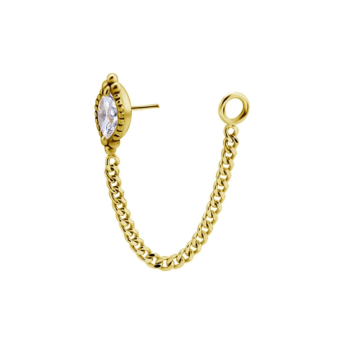 Attachment 18K gold ornament with white zirconia and chain - GD18K-057