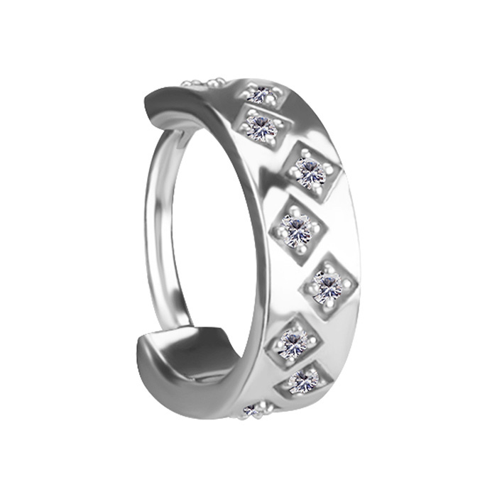 Piercing ring clicker decorative with white zircons - CoCr NF - silver - K-070