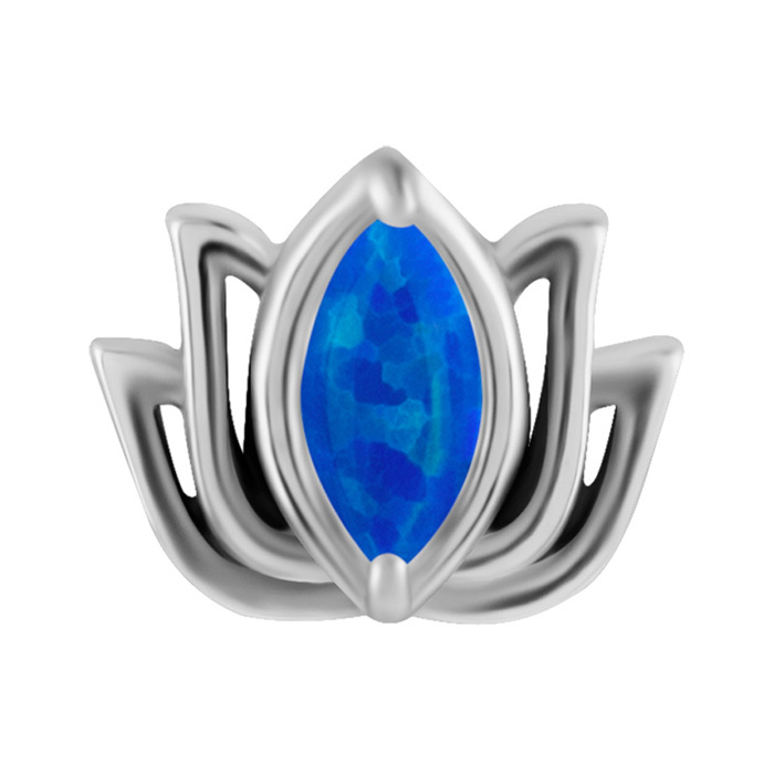 attachment push in - lotus flower with blue opal - CoCr NF - silver - PI-003