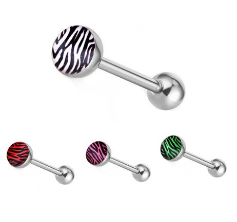 Tongue barbell zebra red - KJ-065