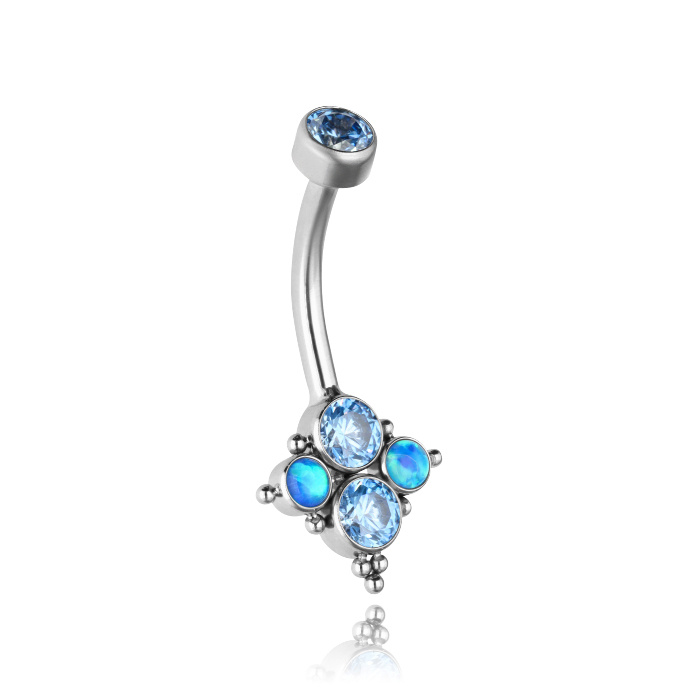 Titanium navel earring with blue PREMIUM and opal - TPP-045