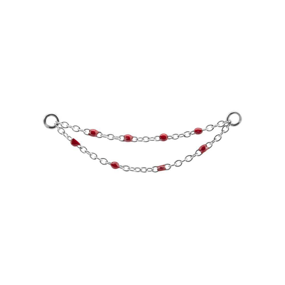 Chain - red beads - silver - D-022